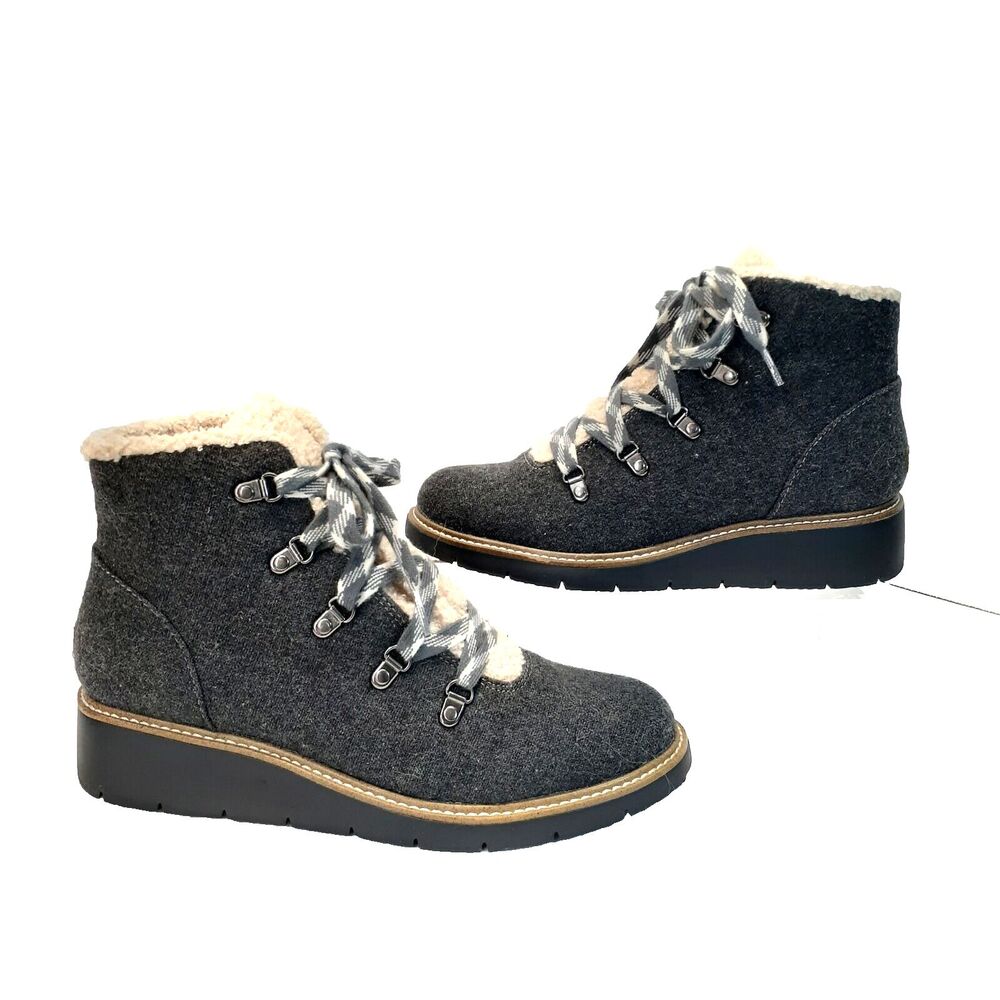 Dr. Scholl's Women's So Cozy Wedge Lace Up Booties Charcoal Fabric Size 8M